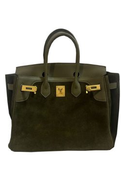Classy Tea Green Solid Durable Large Capacity Fine Suede Tote Handbag