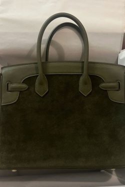 Classy Tea Green Solid Durable Large Capacity Fine Suede Tote Handbag