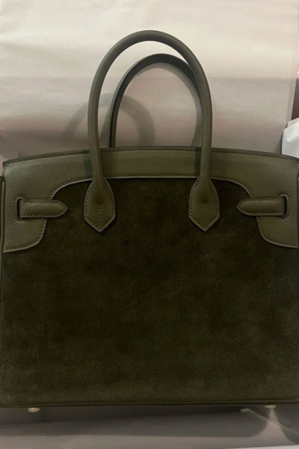 Classy Tea Green Solid Durable Large Capacity Fine Suede Tote Handbag