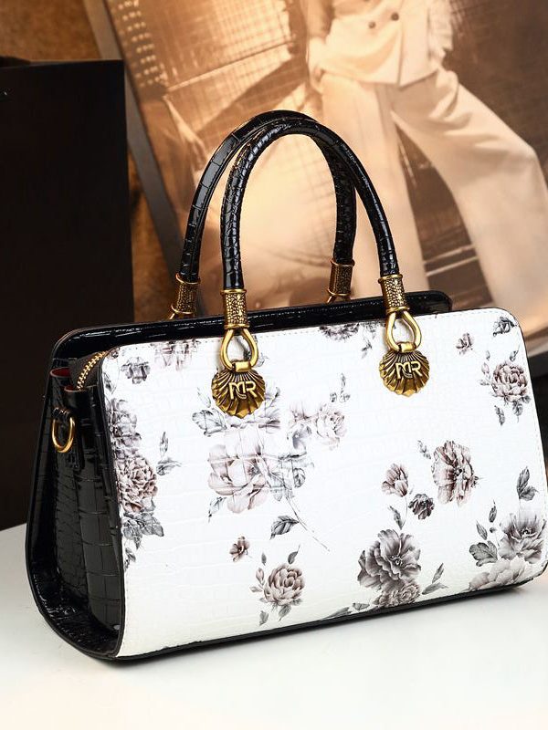 Classy Versatile White Embossed Calf Leather Tote Handbag