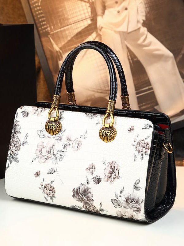 Classy Versatile White Embossed Calf Leather Tote Handbag