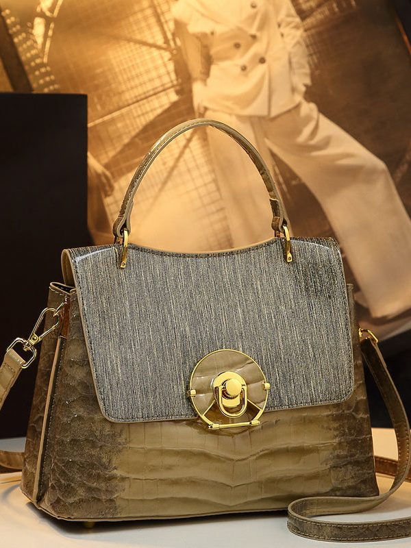 Classy White Embossed Large Capacity Calf Leather Tote Handbag