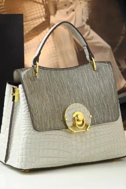 Classy White Embossed Large Capacity Calf Leather Tote Handbag