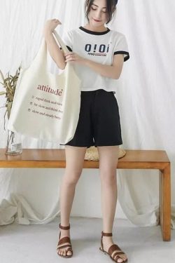 Classy White Letter Print Canvas Tote Handbag Satchel Bag Handbag