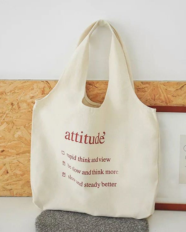 Classy White Letter Print Canvas Tote Handbag Satchel Bag Handbag
