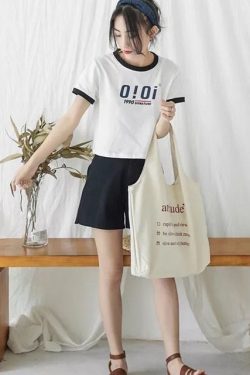 Classy White Letter Print Canvas Tote Handbag Satchel Bag Handbag