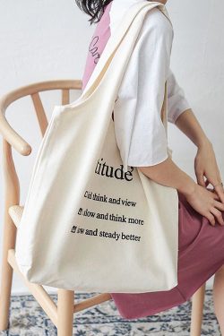 Classy White Letter Print Canvas Tote Handbag Satchel Bag Handbag