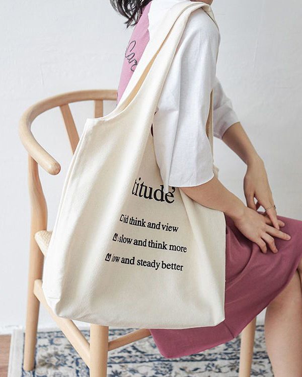 Classy White Letter Print Canvas Tote Handbag Satchel Bag Handbag