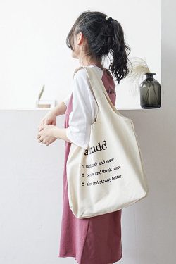 Classy White Letter Print Canvas Tote Handbag Satchel Bag Handbag