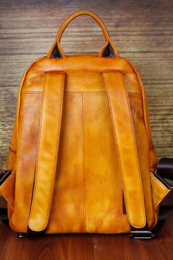 Classy Yellow Brown Embossing Paitings Calf Leather Backpack Bag