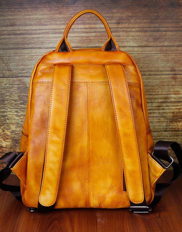 Classy Yellow Brown Embossing Paitings Calf Leather Backpack Bag