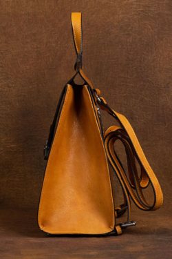 Classy Yellow Embossing Paitings Calf Leather Backpack Bag