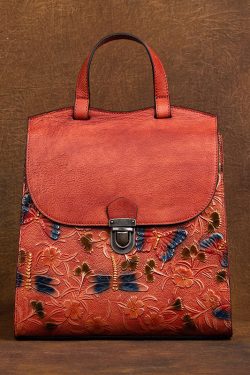 Classy Yellow Embossing Paitings Calf Leather Backpack Bag