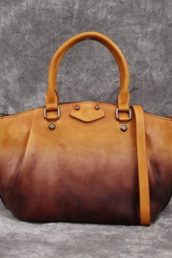Classy Yellow Rub color Paitings Calf Leather Tote Handbag