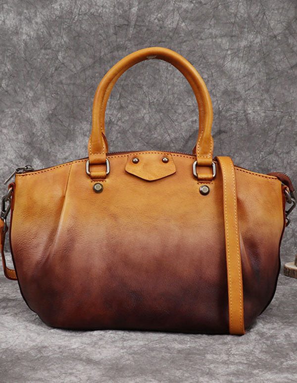 Classy Yellow Rub color Paitings Calf Leather Tote Handbag