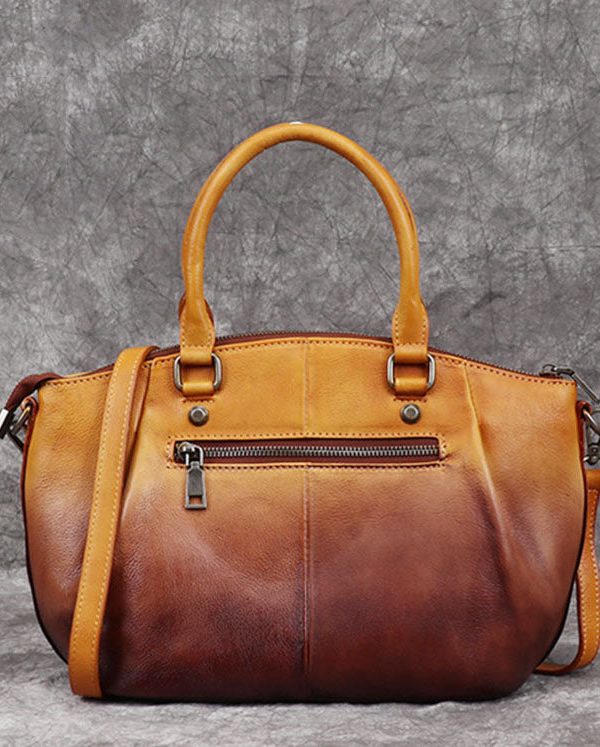 Classy Yellow Rub color Paitings Calf Leather Tote Handbag