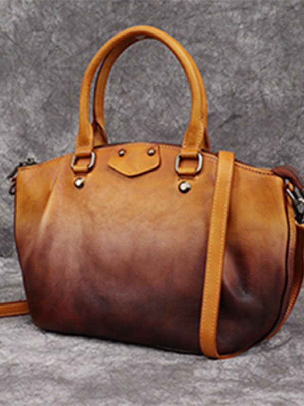 Classy Yellow Rub color Paitings Calf Leather Tote Handbag