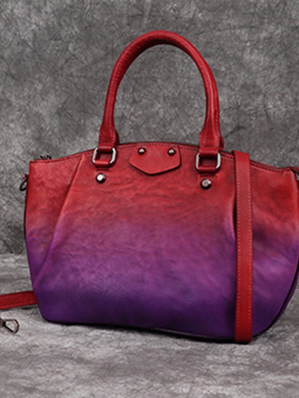 Classy Yellow Rub color Paitings Calf Leather Tote Handbag