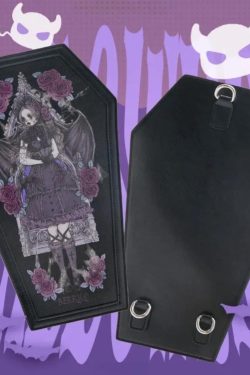 Coffin Ita Backpack – Gothic Lolita PU Dark Print Halloween Crossbody & Shoulder Bag for Women