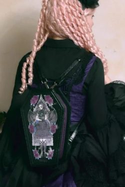 Coffin Ita Backpack – Gothic Lolita PU Dark Print Halloween Crossbody & Shoulder Bag for Women