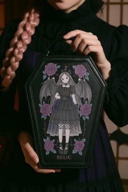 Coffin Ita Backpack – Gothic Lolita PU Dark Print Halloween Crossbody & Shoulder Bag for Women