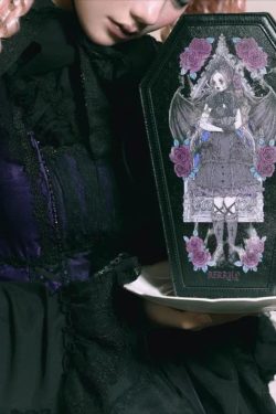 Coffin Ita Backpack – Gothic Lolita PU Dark Print Halloween Crossbody & Shoulder Bag for Women