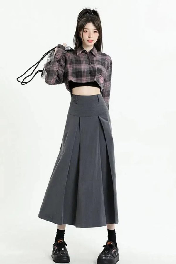 College Girl Pleated A-Line Midi Skirt