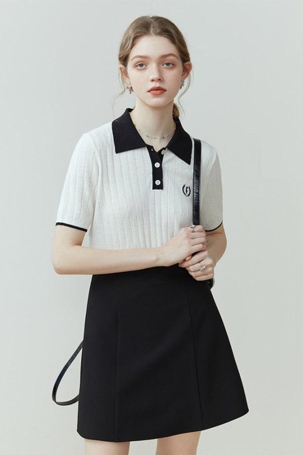College Style Short Sleeve Sweater