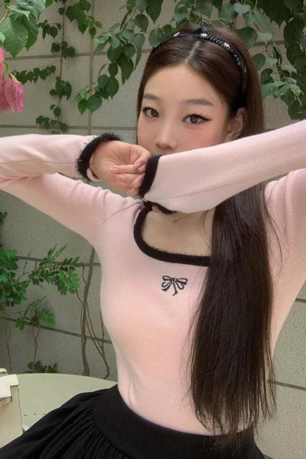 Coquette Bow Fluffy Neck Top