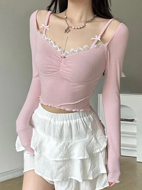 Coquette Bow Straps Ruched Top