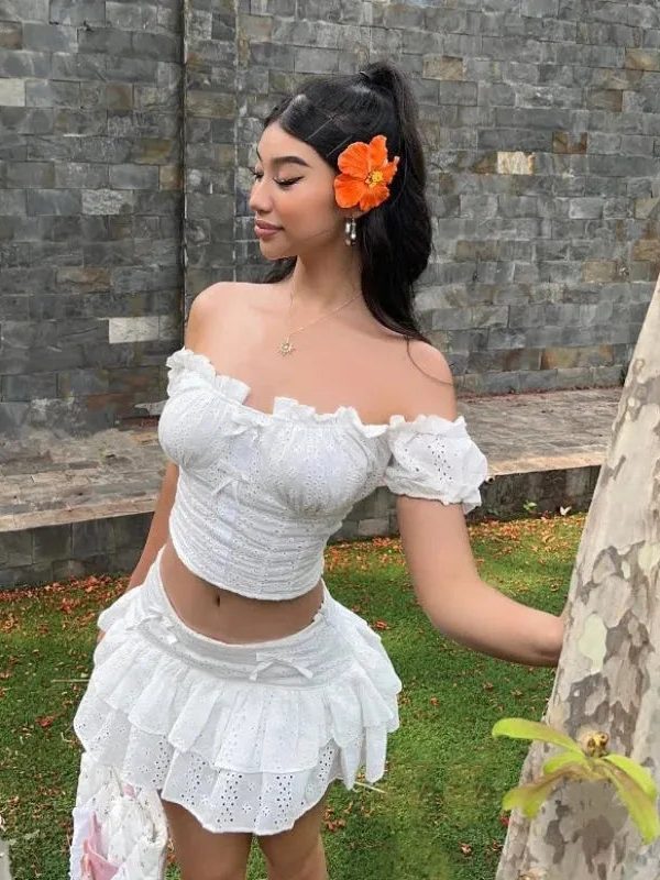 Coquette Broderie Anglaise Top & Mini Skirt Two Piece Set