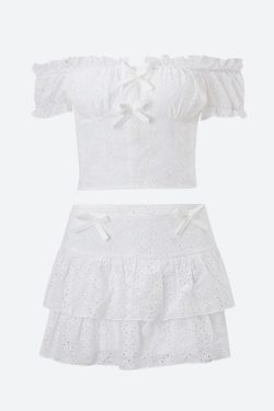Coquette Broderie Anglaise Top & Mini Skirt Two Piece Set