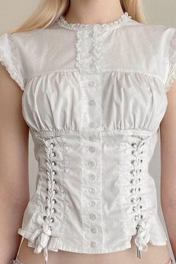 Coquette Cap Sleeve Lace Up Top