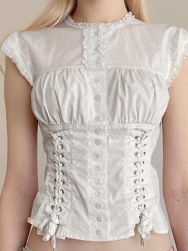 Coquette Cap Sleeve Lace Up Top