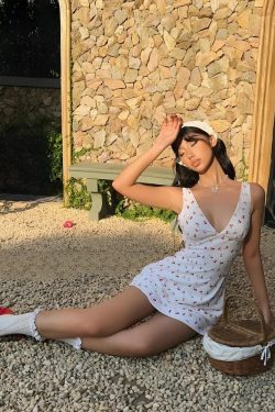 Coquette Cherry Plunge Neck Mini Dress