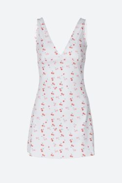 Coquette Cherry Plunge Neck Mini Dress