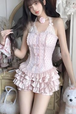 Coquette Corset Top & Ruffled Mini Skirt Two Piece Set