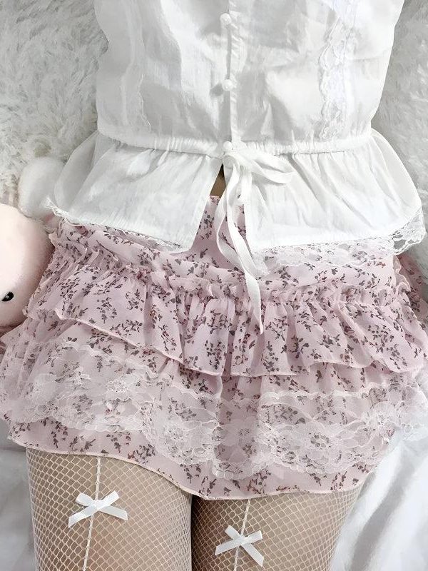 Coquette Floral Ruffled Mini Skirt