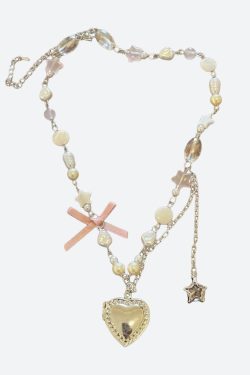 Coquette Heart Pearl Beaded Necklace