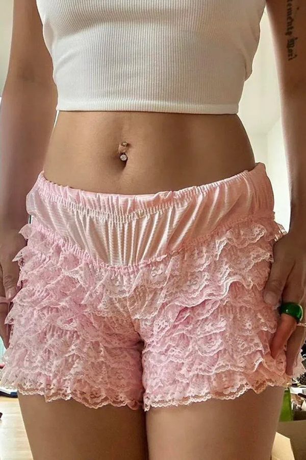 Coquette Lace Ruched Ruffled Shorts
