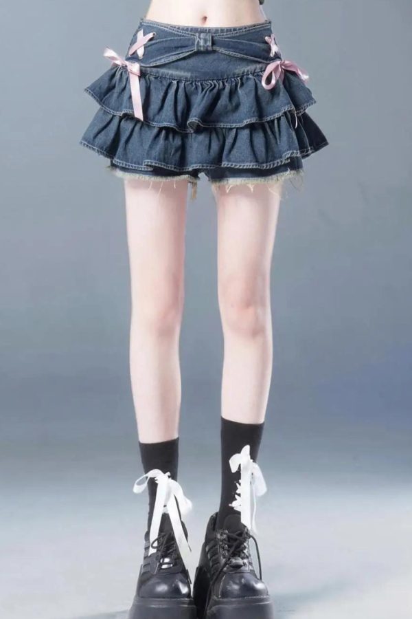 Coquette Low Rise Denim Mini Skort