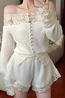 Coquette Pearl Button Lace Two Piece Set