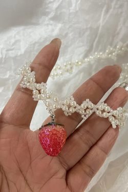 Coquette Strawberry Pearl Beaded Necklace