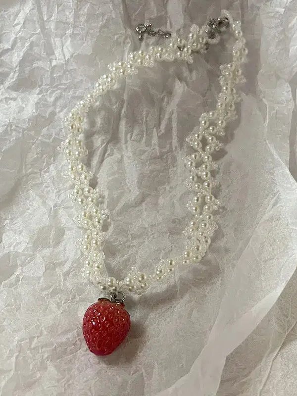 Coquette Strawberry Pearl Beaded Necklace