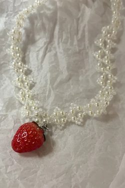 Coquette Strawberry Pearl Beaded Necklace