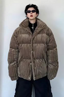 Corduroy Buttoned Puffer Jacket