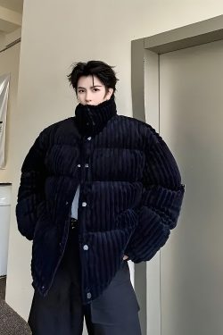 Corduroy Buttoned Puffer Jacket