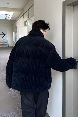 Corduroy Buttoned Puffer Jacket