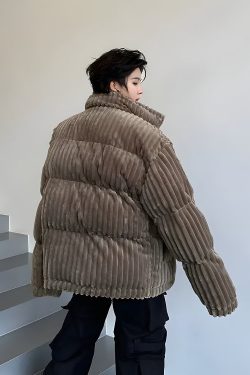 Corduroy Buttoned Puffer Jacket