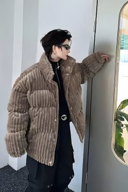 Corduroy Buttoned Puffer Jacket